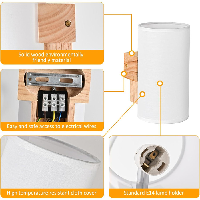 Стійка лампа Gleonlux з дерева, вінтажний стиль, E14, бохо, індустріальна для дому, 10x13.3x18 см