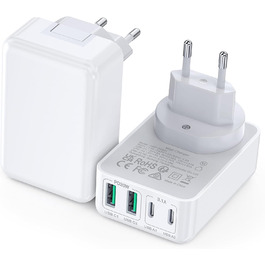 Зарядний пристрій USB-C 65W з 3 портами, кабель 2м, для MacBook, iPhone, Switch, Galaxy, Tablet, Laptop