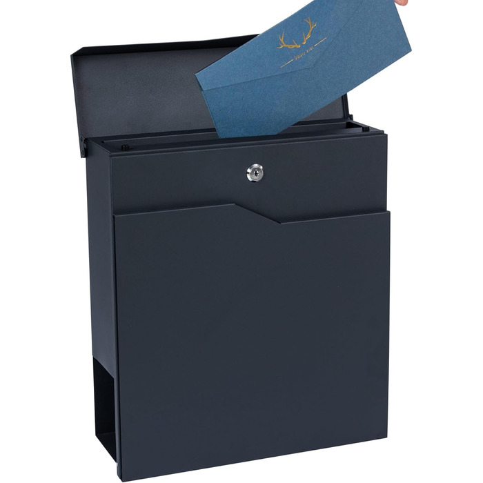 Поштова скринька Zelsius Wave з відділенням для преси, антрацит RAL 7016, з механізмом плавного закриття | Настінна або стійкова установка