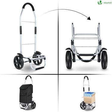 Складна алюмінієва господарська сумка VOUNOT 45 л, водонепроникна, чорна, великі колеса з бризковиками, візок для покупок, для сходів