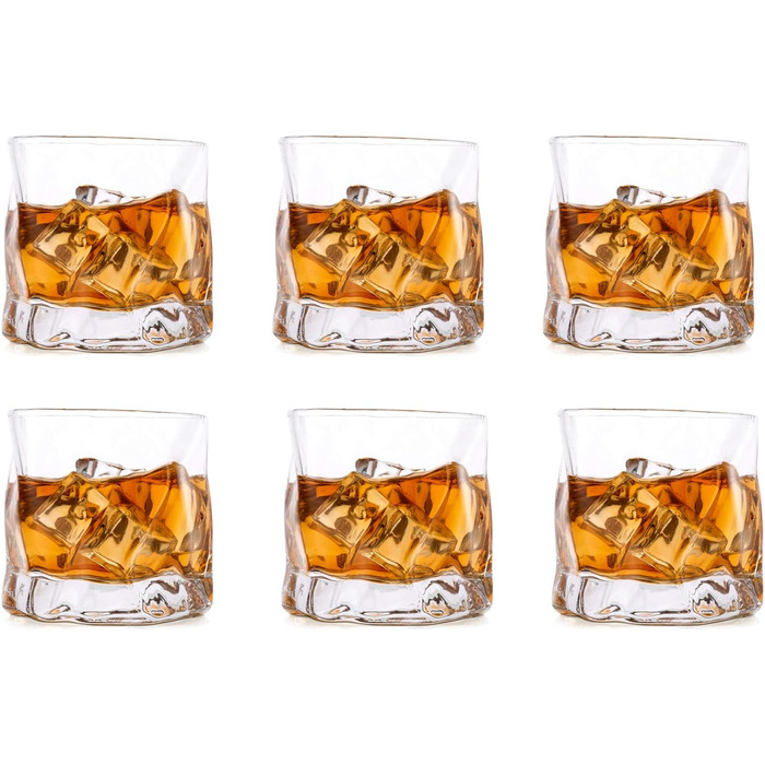 Набір склянок для віскі з нерівними гранями, 6 шт. Об'єм 250 мл. Стильні келихи для скотчу, бурбону, рому. Ідеальний подарунок для тата, чоловіка, друзів. Прозорі скляні келихи для бару.