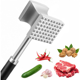 Дружил Фляйшхаммер 27 см з нержавіючої сталі - двосторонній молоток для м'яса з плоскою та зубчастою поверхнею, професійний кухонний молоток для шніцелів, стейків, котлет, яловичини, курки (стійкий до корозії та гігієнічний)