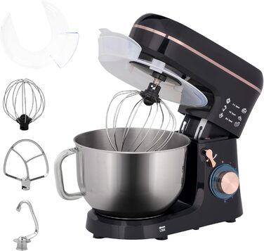 Кухонна машина HOMCOM 1400W з чашею 5.5л з нержавіючої сталі, 6 швидкостей, міксер для тіста та приготування їжі
