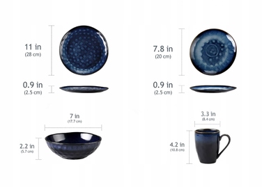 Обідній сервіз темно-синій: комплект посуду (тарілки, миски, чашки), 32 предмети