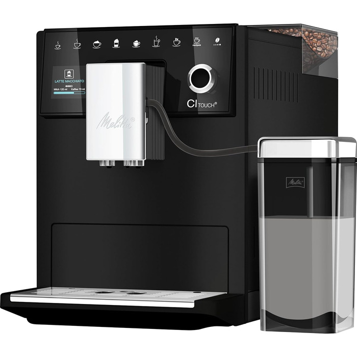 Melitta CI Touch - Fully automatic coffee machine with milk system, coffee machine with integrated grinder and milk frother, for e.g. espresso or cappuccino, frosted black facelift