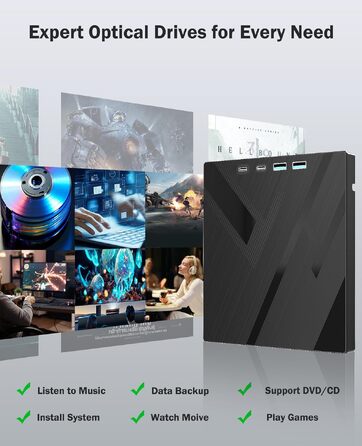 Зовнішній DVD-накопичувач Wbacon 7 в 1 для ноутбука та ПК: DVD/CD-привід, плеєр та записувач з USB 3.0, Type-C та картридером SD/TF