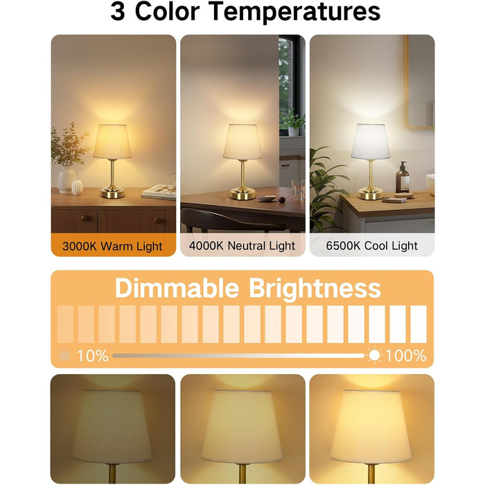 Акумуляторна LED настільна лампа OUTON з зарядкою та димером, 3 кольори світла, 4000mAh, до 60 год роботи, золота - 1 шт.