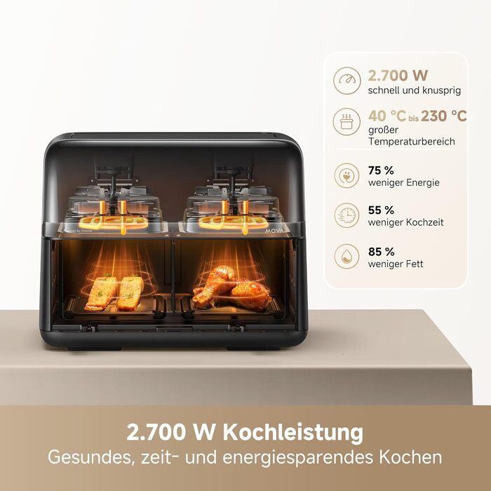 Фритюрниця Mova AeroChef FD20 Pro: 6 літрів, циркуляція гарячого повітря, без олії, з металевим корпусом