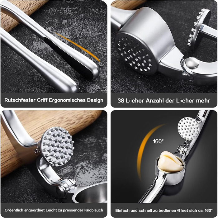 Пресс для часнику з зручною ручкою, 3 частини - сріблястий Garlic press