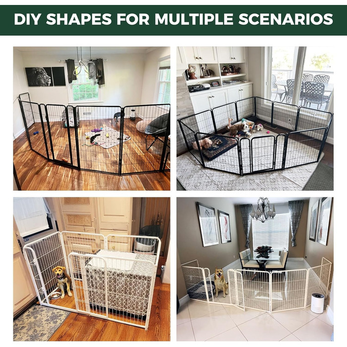 Кія Pawadise: вольєр для собак з акрилу та металевої сітки, 61 см, 8 панелей, білий, для цуценят та маленьких собак, міцний, патентований