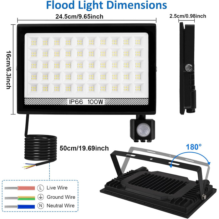 T-SUNUS LED Floodlight Outdoor 100W, Super Bright Outdoor Floodlight Cool White Spotlight IP66 Waterproof 11000LM for Driveway Garage Path Garden 2 Pack