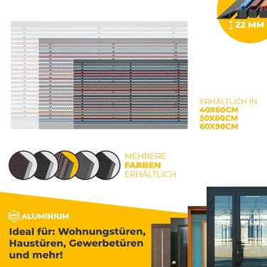 Килимок для порогу Entrando 40x60 см - алюміній, неслизький, для дому та тераси. Знімний килимок для взуття з щітковим профілем.