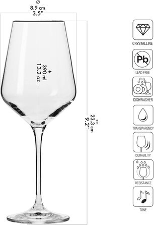 Krosno Large White Wine Glass | 6 Pieces | 390 ml | Avantgarde Collection | Perfect for Home, Restaurants, Parties | Dishwasher Safe