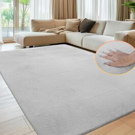 Sour Lemon Rug Living Room 200x300, Rug Children's Room Smooth Rug Gray Rabbit Fur Short Pile Washable Rug, Modern Non-Slip Rug for Bedroom, Fluffy Rug Area 140x200 Light Gray 140x200cm