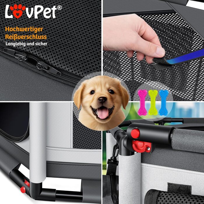 LOVPET® Indoor/Outdoor Dog Playpen - Puppy Pen, Dog Cage with Oxford Fabric, Small Animal Enclosure, Cat Run - Includes Toys & Pads, 72x72x43cm, Anthracite Gray