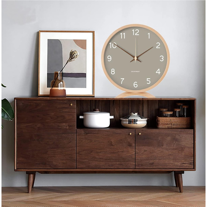 Maxspace Table Clock Analog, 21cm Wood Battery-Powered, Silent (No Ticking) for Bedroom Office Living Room Decor Modern