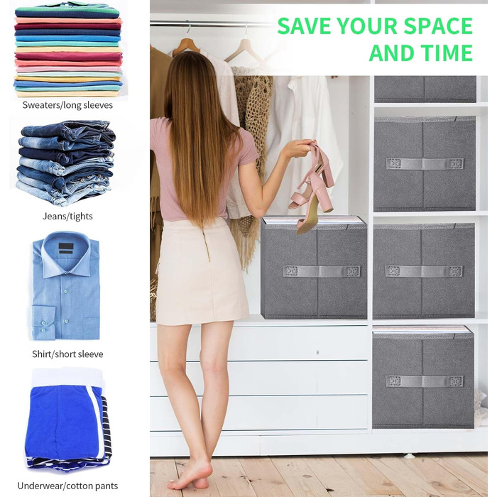 6-Piece Closet Organizer Organization System, Stackable Clothes Closet Organizer, Pants Organizer for Closet, Clothes Organizer, Clothes Storage Box Storage Boxes with Handle (7 Storage Compartments)
