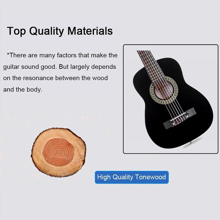 Дитяча гітара ADM 1/4 Junior-Konzertgitarre для початківців: з тюнером, чохлом, ремінком, запасними струнами та медіатором, чорна