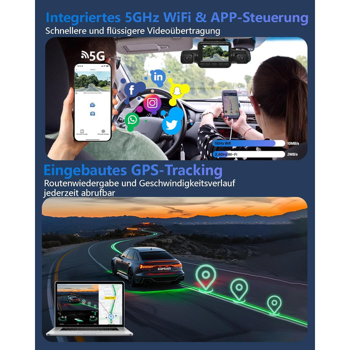 Відеореєстратор автомобільний HUPEJOS KI Dashcam V8Pro 4-камерний з монітором водія, 3K+ 3*1080P, 360°, WiFi, GPS, CPL, 128GB, 24H парковка