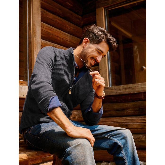 Кардиган чоловічий PJ PAUL JONES з блискавкою та стійким коміром, великий в'язання (M, антрацитний сірий)