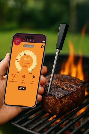 Термометр для гриля та м'яса SCALESON S410 бездротовий з підключенням до застосунку, радіус дії 10 метрів, швидка зарядка за 5 хвилин