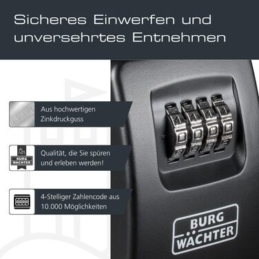 Ключниця-сейф Burg Wächter Key Safe 10 з 4-цифровим кодом для зовнішнього та внутрішнього встановлення, чорна