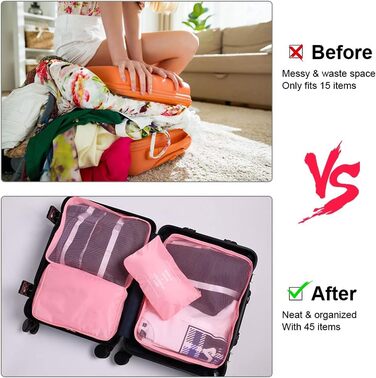 Органайзер для валізи OSDUE, набір 6 шт., Packing Cubes, водонепроникні сумки для одягу, туристичний органайзер для валізи (Рожевий)