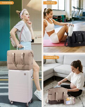 Сумка-валіза LOVEVOOK для жінок, велика дорожня сумка-вихідні, 40л, 2 шт, бежева. З відділенням для взуття та мокрих речей, для подорожей, спортзалу, пологів.