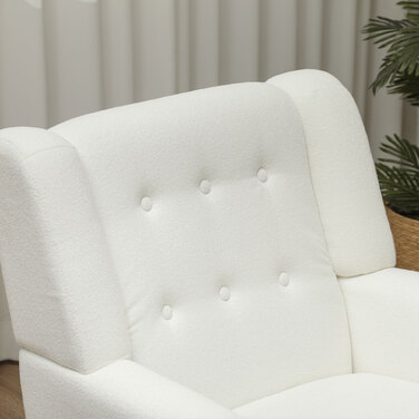 HOMCOM Armchair Living Room Wingback Chair Upholstered Tufted Lounge Chair Recliner with Teddy Fleece Look, Wooden Legs, Upholstered Chair for Bedroom, White | Aosom