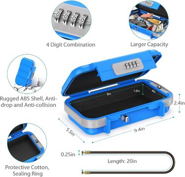 Сейф портативний з кодовим замком ORIA, водонепроникний, для відпочинку та офісу (Блакитний)