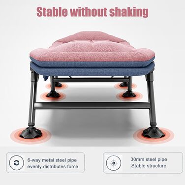 Розкладне ліжко-крісло для кемпінгу з матрацом, регульована спинка, 65x190x30 см, 1-місне, рожевий (2 шт.)