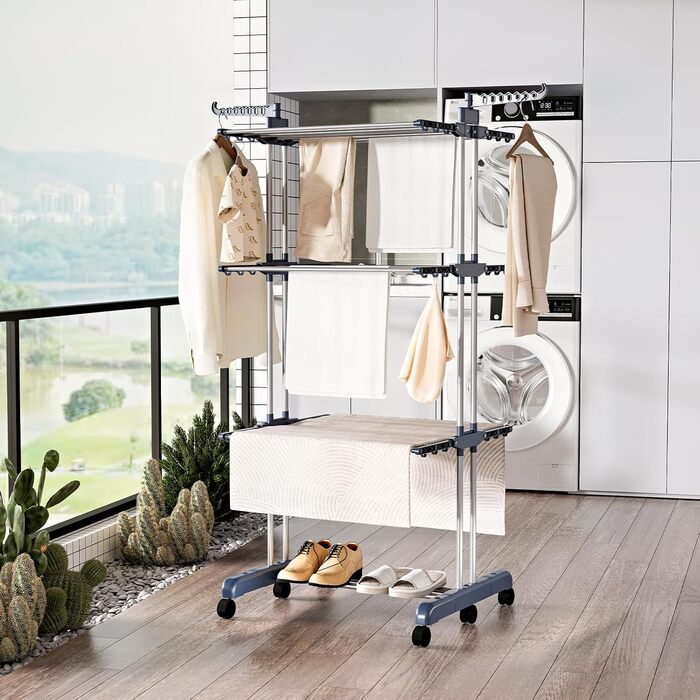 Клатковий сушильник для білизни Turm з 6 крил та 2 обертовими бічними крилами - сірий S