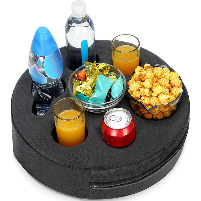 Couch Drink Holder, Sofa Drink Holder, Removable and Washable Velvet Cup Cozy Pillow Cushion Lap Tray with Coffee Cup Holder for Home, Car, Bathroom, Park, Travel, Indoor, Outdoor – Grey