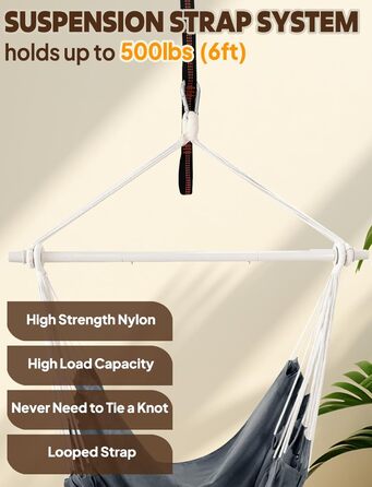 Підвісне крісло-гойдалка Chihee для саду, тераси, дому. Бавовняна гамака 130x100 см, темно-сіра. Комфорт та довговічність.