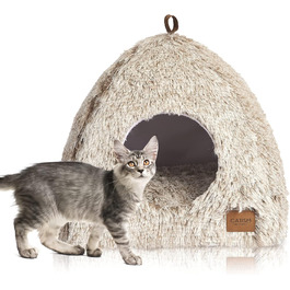Cat Bed Washable Cat Sleeping Place for Cats Cat Cave Plush Pet Cat Head Pillow Cat House Cat Cushion Fluffy Kitten Puppy Snuggle Bed Pet Bed White (Coffee, Medium)