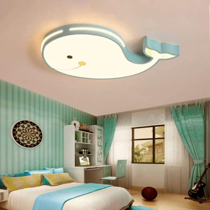 LED Ceiling Lamp Dolphin Shape, Dimmable with Remote Control, Boy Girl Baby Kids Children's Room Lamps Ceiling, Children's Room, Bedroom Lamp, Room Lighting Chandelier, White, 50cm (Green, 50)