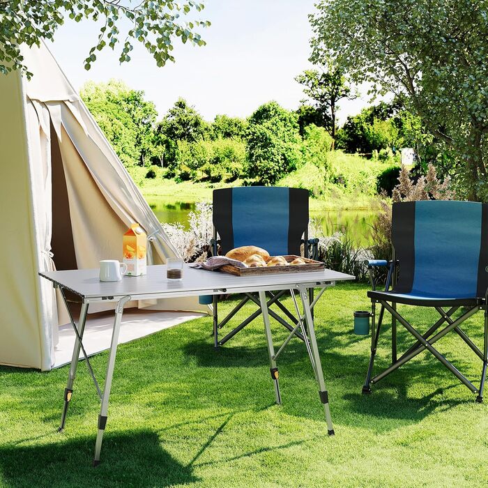 Стіл туристичний розкладний WOLTU, 120x68.5 см, сріблястий. Регульована висота, з сумкою та розкатним покриттям. Для кемпінгу, саду, балкону (4-6 осіб)