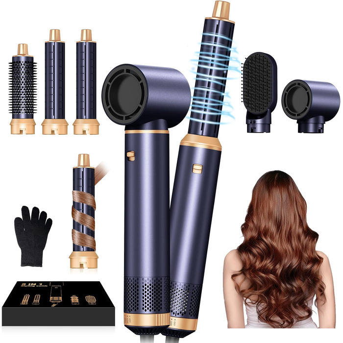 Набір для укладки волосся Neue Air Styler: іонізатор, фен-щітка, 32 мм локони, для об'єму, сушіння, випрямлення та локонів. 1000 Вт, 3 температурні режими, блакитний колір