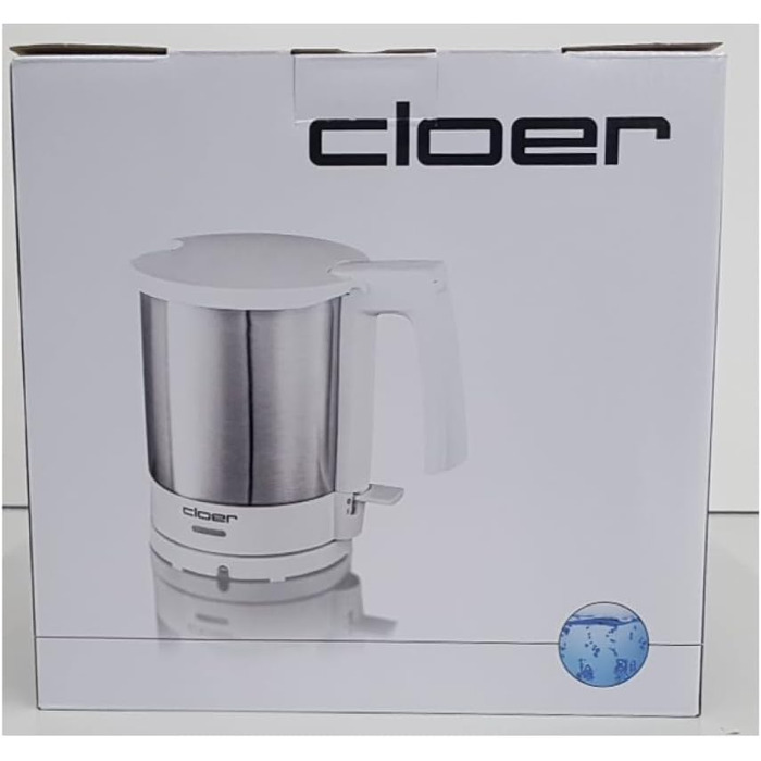 Електричний чайник Cloer 4701 з нержавіючої сталі, 1.5 л, 2200 Вт, з фільтром від накипу та захистом від перегріву, білий
