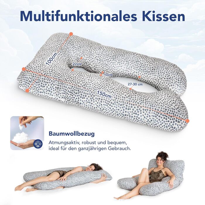 Подушка ортопедична MKS KomfortKissen ORIGINAL для сну та спини 100x150 см, бавовна/Wolken, з ароматом бавовни