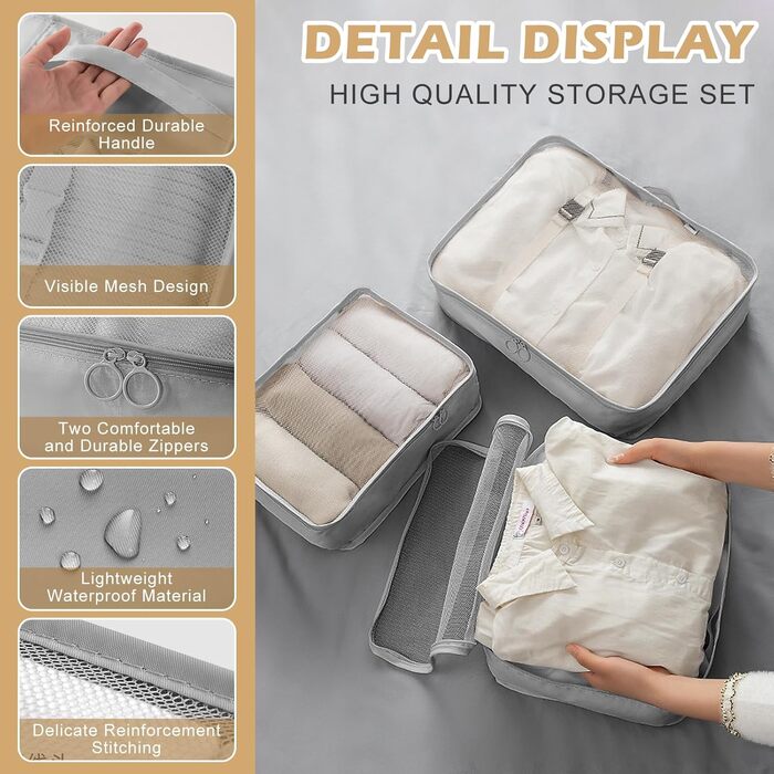 Органайзер для валізи Gemtte 13-ти частинний, водонепроникний, набір для подорожей (сірий)