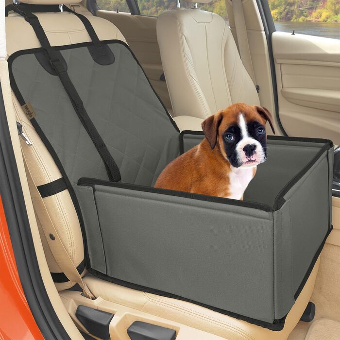 Extra Stable Dog Car Seat - High-Quality Car Seat for Small to Medium Dogs - Reinforced Walls and 3 Straps - Waterproof Dog Car Seat for Back and Front Seat (Gray)