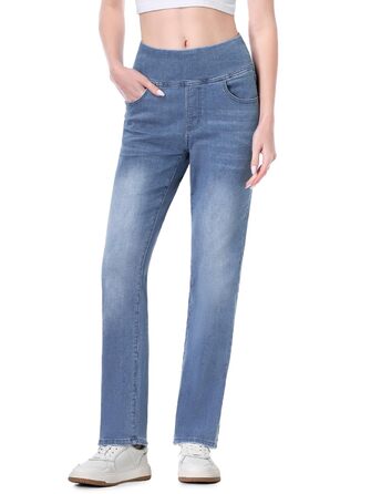 Жіночі джинси Dunke Bau: Прямі джинси-джеггінси з високою талією, еластичний денім, 4 кишені, модний bootcut, середньо-синій колір, розмір S (29)