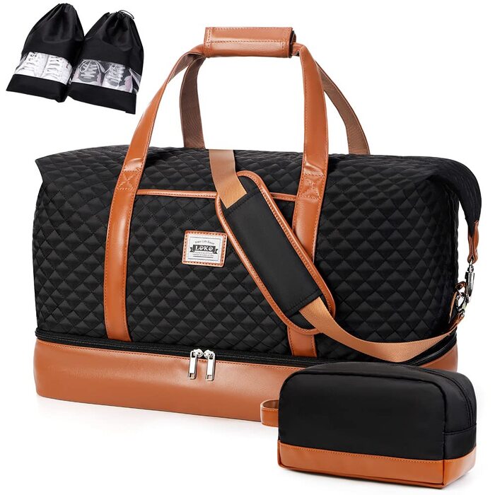 Дорожня сумка жіноча 50л Reisetasche: спортивна сумка для ручної поїздки, сумка-вікендер для літака, сумка для пологового будинку, з косметичкою та 2 чохлами для взуття, чорна
