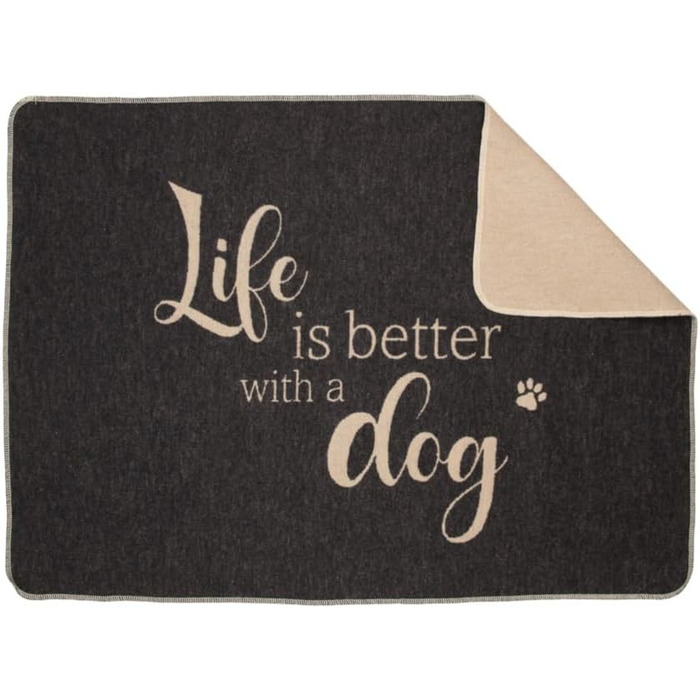 Підстилка для домашніх тварин David Fussenegger Life is Better Dog, маленька, антрацитова, 90x70 см, 7319/98