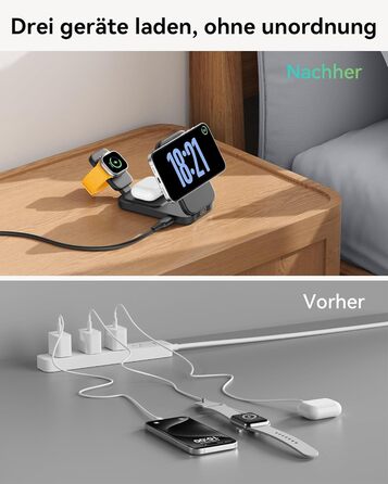 Станція зарядки INIU для iPhone 3 в 1, 15W, Qi2, магнітна, складна, MagSafe, для Apple Watch, iPhone 17/16/15/14/13/12, AirPods (з адаптером), чорна