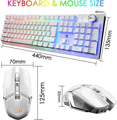 FELiCON Комбо-набір бездротової клавіатури та миші, 4800mAh, RGB LED-підсвічування, керування кнопками, ергономічний дизайн, 7 кольорів, чорний (K&M)