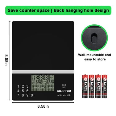 Розумна вага ACCT 5000g для харчування: з кодами продуктів, контролем порцій, для випічки та схуднення. 4 одиниці, функція тарування, батарейки