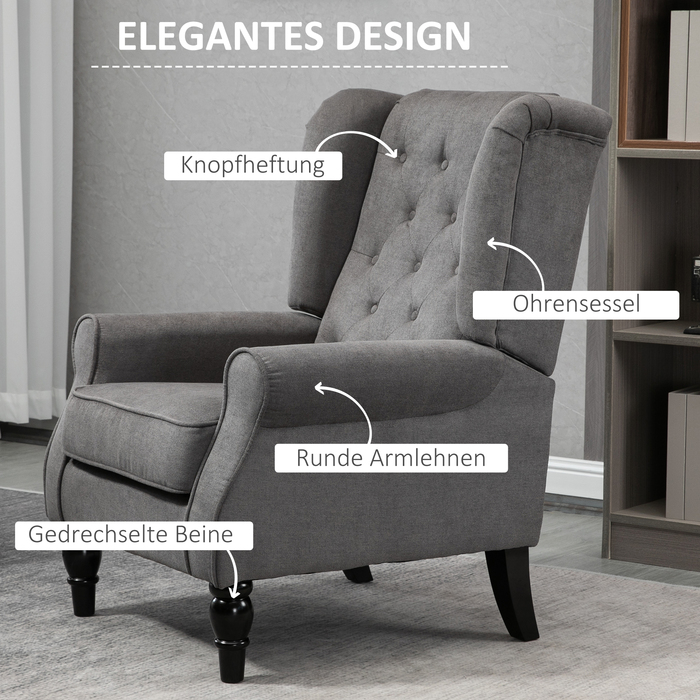 HOMCOM Comfortable Reading Chair, Weight Capacity up to 160kg, Single Armchair for Living Room, Dark Grey