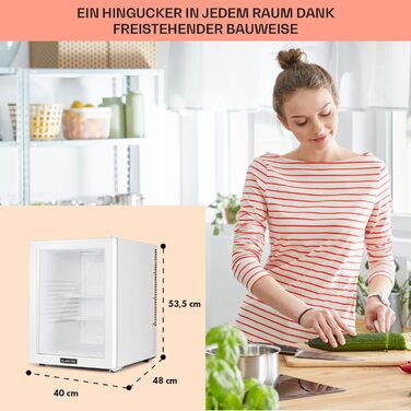 Klarstein Mini Fridge with Glass Door - Beverage, Snack & Cosmetic Cooler, Compact & Quiet, Adjustable Shelves, Skincare Fridge 12-18°C, 42L, Silver